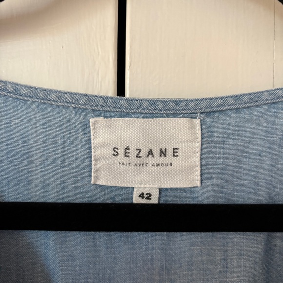 Sezane Anita Chambray Top Lace Up Denim Blouse Bell Sleeve Peplum Size 42 US 10 - Picture 9 of 16